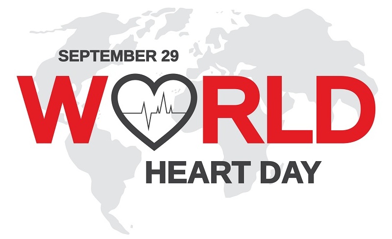 World Heart Day poster with map. Vector illustration.